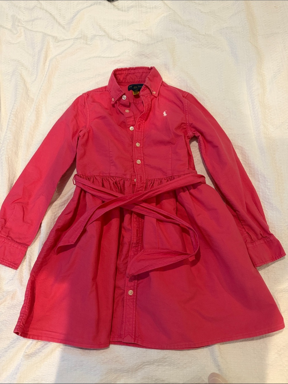 Ralph Lauren Hot Pink Button-Front Shirt Dress with Tie Belt